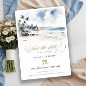 Coastal Bali Beach Palm Tree Hochzeit Wasserfarbe Save The Date