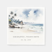 Coastal Bali Beach Palm Tree Hochzeit Wasserfarbe Serviette (Vorderseite)