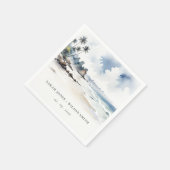 Coastal Bali Beach Palm Tree Hochzeit Wasserfarbe Serviette (Ecke)