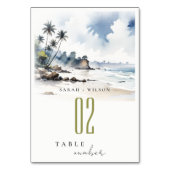 Coastal Bali Beach Palm Tree Hochzeit Wasserfarbe Tischnummer (Rückseite)