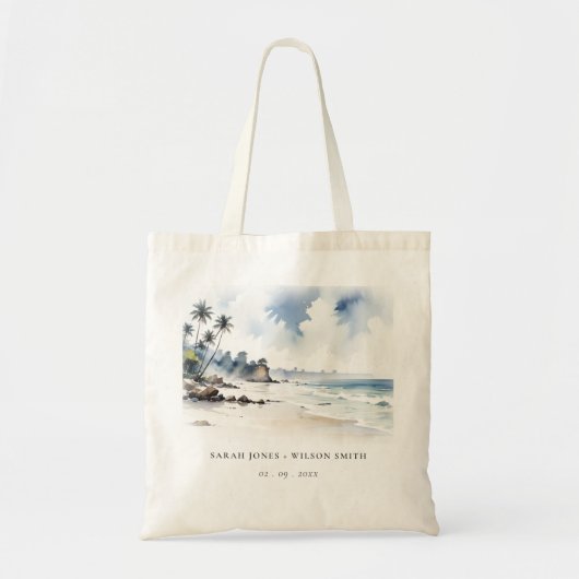 Coastal Bali Beach Palm Tree Hochzeit Wasserfarbe Tragetasche (Vorne)