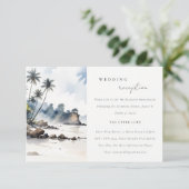 Coastal Bali Beach Palm Tree Hochzeitsempfang Begleitkarte (Stehend Vorderseite)