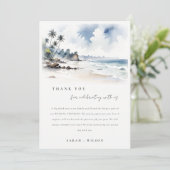 Coastal Bali Beach Palm Trees Wedding Foto Dankeskarte (Stehend Vorderseite)