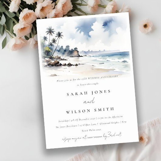 Coastal Bali Beach Palmen Bäume Hochzeit Jahrestag Einladung