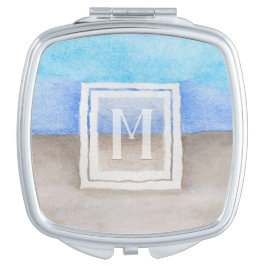 Coastal Beach Aquamarin Blue Tan Wassercolor Monog Taschenspiegel