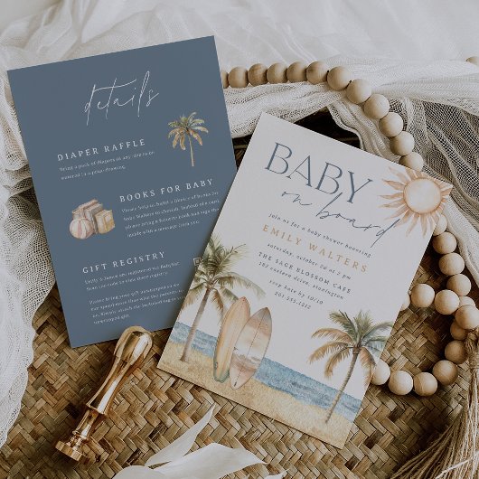 Coastal Beach "Baby an Bord" Surfer Baby Dusche Einladung