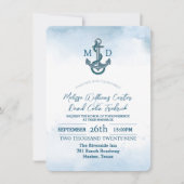 Coastal Beach Blue Anchor Nautical Foto Hochzeit Einladung (Vorderseite)