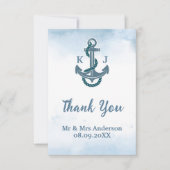 Coastal Beach Blue Anchor Nautical Wedding Foto Dankeskarte (Vorderseite)