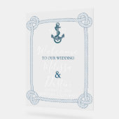 Coastal Beach Blue Anchor Nautical Wedding Willkom Acrylschild (Winkel)