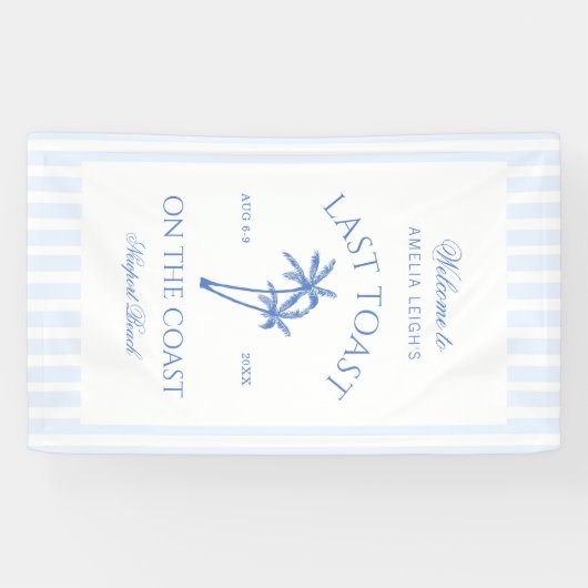 Coastal Beach Blue Palm Trees Bachelorette Banner (Horizontal)