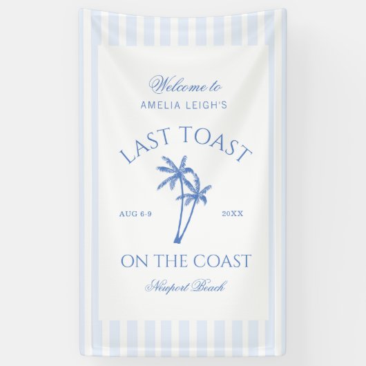 Coastal Beach Blue Palm Trees Bachelorette Banner (Vertikal)