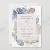 Coastal beach blue seashell qr code wedding einladung (Vorderseite)