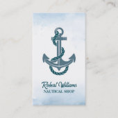 Coastal Beach Blue Watercolor Ship Anchor Nautical Visitenkarte (Vorderseite)