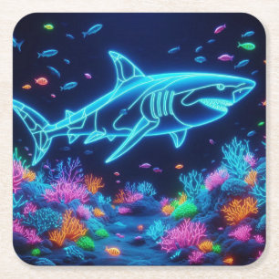 Coastal/Beach bunter Neonhai Rechteckiger Pappuntersetzer