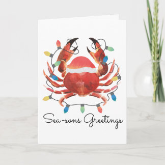 Coastal Beach Christmas Nautical Crab Holiday Karte
