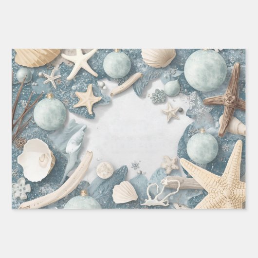 Coastal Beach Christmas – Seashell & Ocean Inspire Geschenkpapier Set (Vorderseite 3)