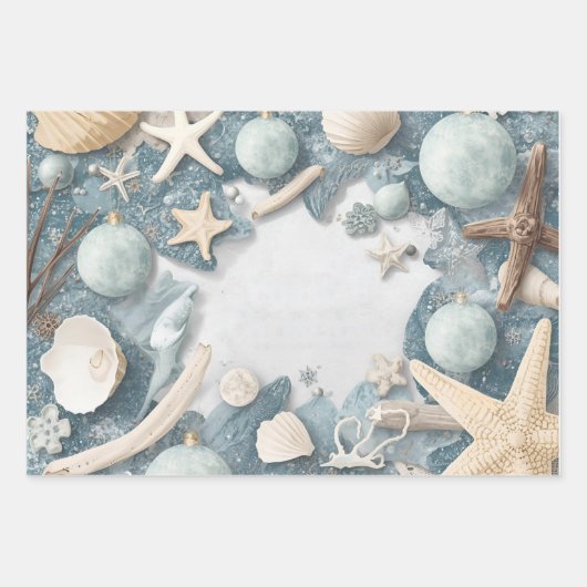 Coastal Beach Christmas – Seashell & Ocean Inspire Geschenkpapier Set (Vorderseite 2)
