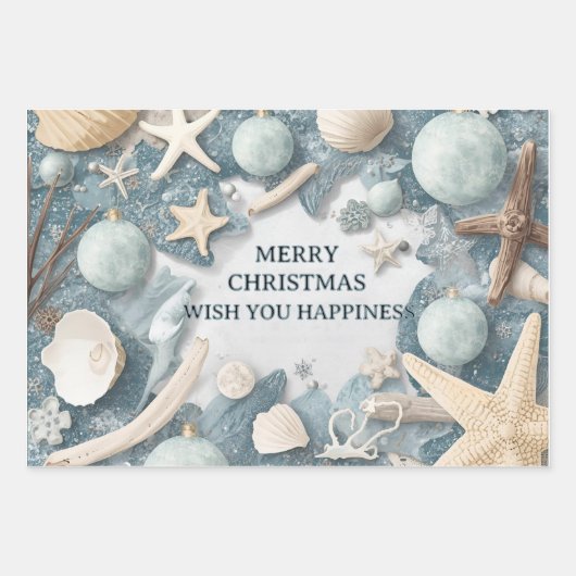 Coastal Beach Christmas – Seashell & Ocean Inspire Geschenkpapier Set (Vorderseite)