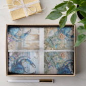 Coastal Beach Floral Blue Crab & Shells Decoupage  Seidenpapier (Geschenk)