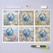 Coastal Beach Floral Blue Crab & Shells Decoupage  Seidenpapier (Handwerk)
