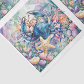 Coastal Beach Floral Blue Crab & Shells Decoupage  Seidenpapier (Detail)