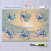 Coastal Beach Floral Blue Crab & Shells Decoupage  Seidenpapier (Handwerk)
