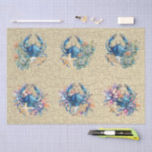 Coastal Beach Floral Blue Crab & Shells Decoupage  Seidenpapier (Handwerk)