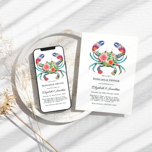 Coastal Beach Floral Nautical Rehearsal Dinner Einladung