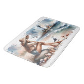 Coastal Beach Girl & Lighthouse Badematte (Schrägansicht)