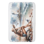 Coastal Beach Girl & Lighthouse Badematte (Vorderseite Vertikal)