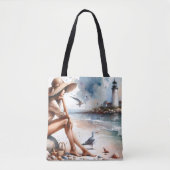 Coastal Beach Girl & Lighthouse Tasche (Vorderseite)