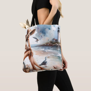 Coastal Beach Girl & Lighthouse Tasche