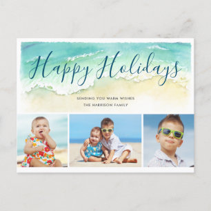 Coastal Beach Happy Holidays 3-Foto Postkarte