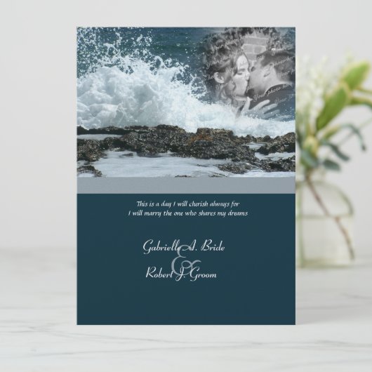 Coastal Beach Hochzeit Einladung (Stehend Vorderseite)