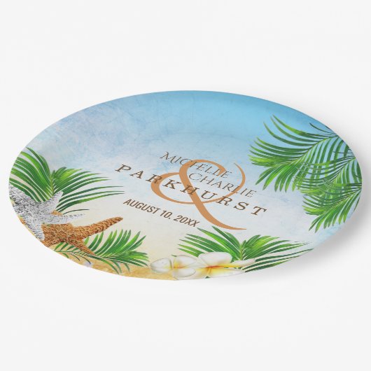 Coastal Beach Hochzeit Pappteller (Schrägansicht)