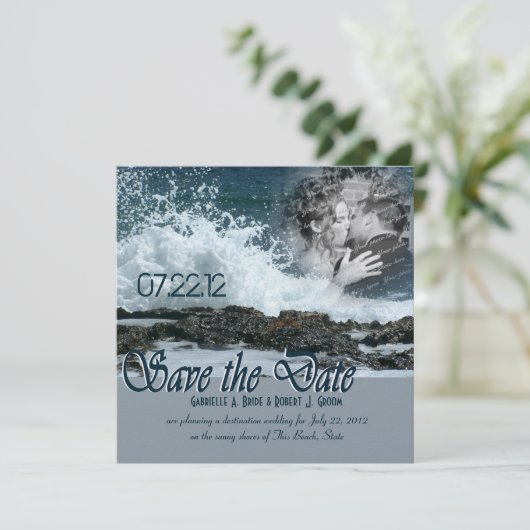 Coastal Beach Hochzeit Save The Date (Stehend Vorderseite)