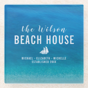 Coastal "Beach House" Ihr Name Typografie-Unterset Glasuntersetzer