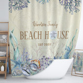 Coastal Beach House Sea Life Familienname Duschvorhang