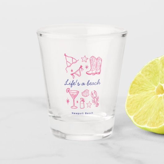 Coastal Beach Life Blue Pink Favorites Birthday Schnapsglas (Vorderseite)