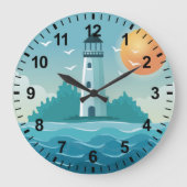 Coastal Beach Lighthouse Wall Clock Große Wanduhr (Vorderseite)
