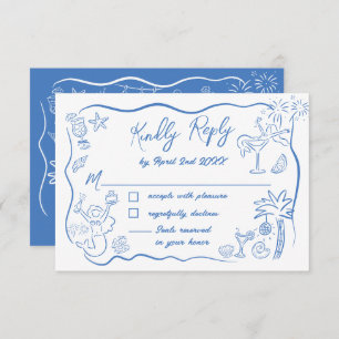 Coastal Beach Mermaid Doodles Bachelorette Wochene RSVP Karte