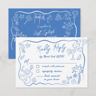 Coastal Beach Mermaid Doodles Bachelorette Wochene RSVP Karte
