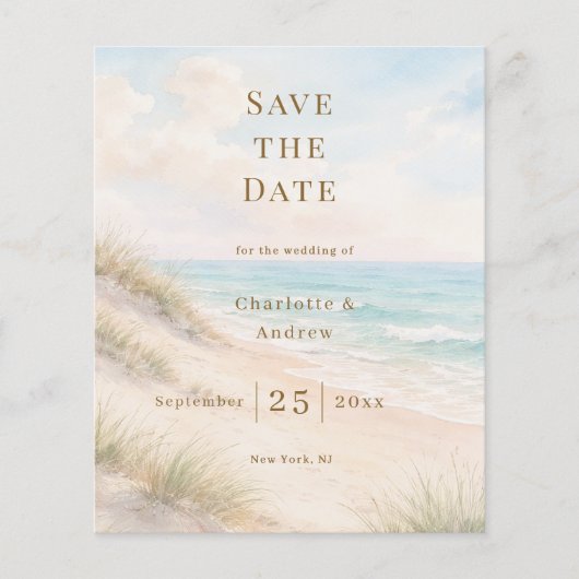 Coastal beach modern budget wedding Save the Date Flyer (Vorne)
