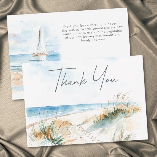 Coastal Beach Modern Watercolor Wedding Dankeskarte