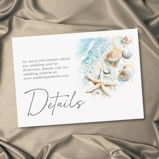Coastal Beach Modern Watercolor Wedding Details Begleitkarte