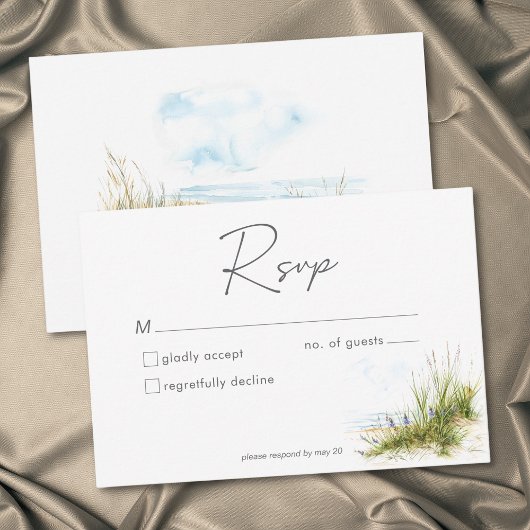 Coastal Beach Modern Watercolor Wedding RSVP Karte