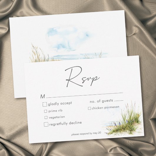 Coastal Beach Modern Watercolor Wedding RSVP Karte
