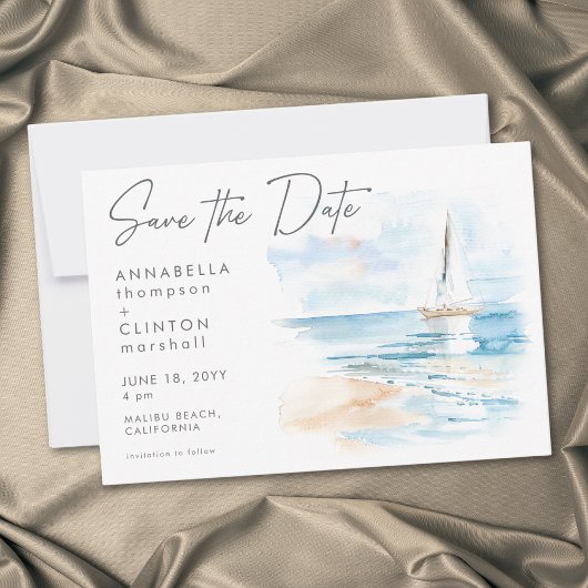 Coastal Beach Modern Watercolor Wedding Save The Date