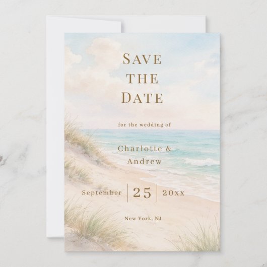 Coastal beach modern wedding save the date (Vorderseite)