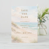 Coastal beach modern wedding save the date (Stehend Vorderseite)